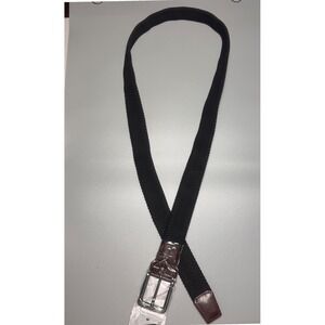 Boston Scott Golf Apparel Black Woven Stretch Belt Leather Accents Size 48-50